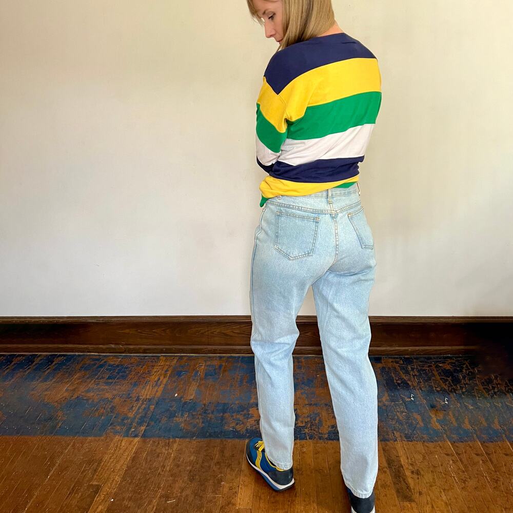 Vintage 90s Yellow Embroidered Heart Cut Out High Waisted Light Jeans 30 - 31" - Picture 10 of 12